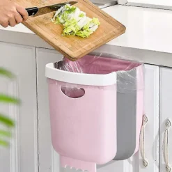 Outlet Väggmonterad köksavfallskorg för skåp, hängande/vikbar, för insamling av grönsaksskal (rosa)