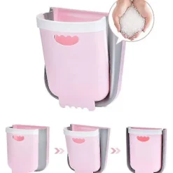 Outlet Väggmonterad köksavfallskorg för skåp, hängande/vikbar, för insamling av grönsaksskal (rosa)