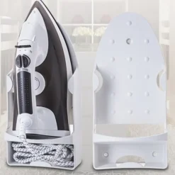 New Väggmonterad värmebeständig breddad elektrisk strykjärnshållare med krokar för garderobshotell Vit