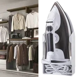 New Väggmonterad värmebeständig breddad elektrisk strykjärnshållare med krokar för garderobshotell Vit