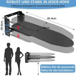 Best Väggmonterat Strykbord 92x31cm Väggmonterat Litet utrymme - HÖJDJUSTERING - för Ångstrykjärn/elektriskt - Svart