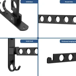 Sale Väggmonterat torkställ, väggmonterad klädhängare hopfällbar, torkställ för vägg 90° rotation för balkong, badrum, tvättstuga, hotell (svart)