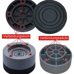 Vibrationsdämpare, set om 4, antivibrationsmattor, vibrationsdämpare för tvättmaskiner och torktumlare, 4 cm (grå, 4 cm)
