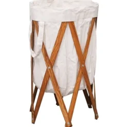 Hot vidaXL Hopfällbar tvättkorg gräddvit trä och tyg Creme