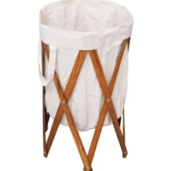 Hot vidaXL Hopfällbar tvättkorg gräddvit trä och tyg Creme