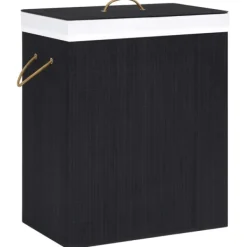 Online vidaXL Tvättkorg bambu med 2 sektioner 100 L Svart