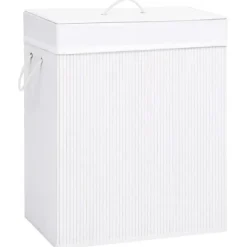 Online vidaXL Tvättkorg bambu med 2 sektioner 100 L Vit