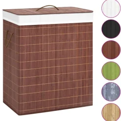 Hot vidaXL Tvättkorg bambu med 2 sektioner 100 L Brun