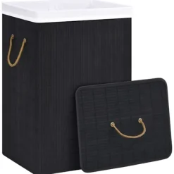 Clearance vidaXL Tvättkorg bambu med 2 sektioner 72 L Svart