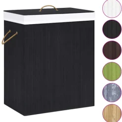 Clearance vidaXL Tvättkorg bambu med 1 sektion 83 L Svart