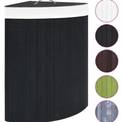 Clearance vidaXL Tvättkorg för hörn bambu 60 L Svart