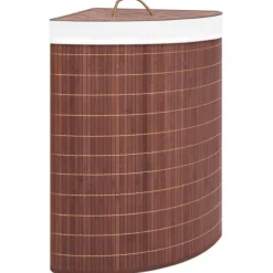 Best vidaXL Tvättkorg för hörn bambu 60 L Brun