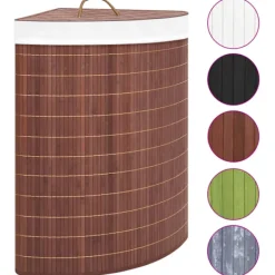 Best vidaXL Tvättkorg för hörn bambu 60 L Brun