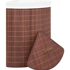 Best vidaXL Tvättkorg för hörn bambu 60 L Brun