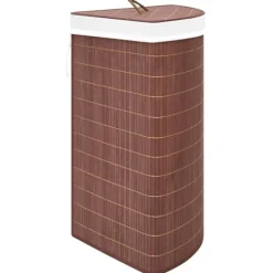 Best vidaXL Tvättkorg för hörn bambu 60 L Brun