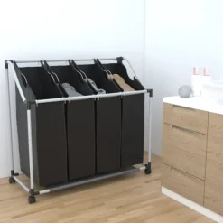 Discount vidaXL Tvättsorterare med 4 påsar grå Svart