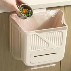 Outlet Vikbar Hängande Papperskorg 21,6 x 20,3 x 12 cm Vit Plast Köksavfallsbehållare