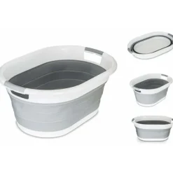 Best Vikbar oval tvättkorg Hopfällbar 40 liter tvättkorg grå