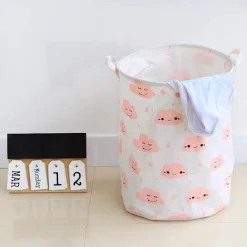 Clearance Vikbar Tvättkorg Bomull Linne Rund Förvaringslåda Tvättsäck Leksaksorganisatör - Rosa
