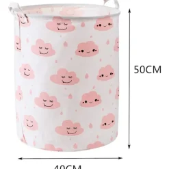 Clearance Vikbar Tvättkorg Bomull Linne Rund Förvaringslåda Tvättsäck Leksaksorganisatör - Rosa