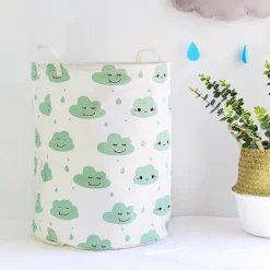 Hot Vikar Tvättkorg omull Linne Rund Förvaringslåda Tvättsäck Leksaksorganisatör - Grön B