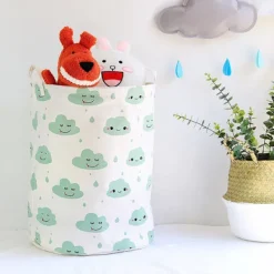 Hot Vikar Tvättkorg omull Linne Rund Förvaringslåda Tvättsäck Leksaksorganisatör - Grön B