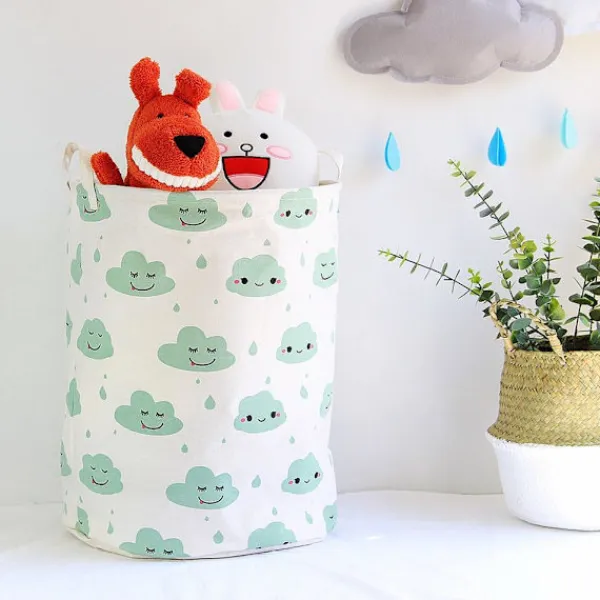 Hot Vikar Tvättkorg omull Linne Rund Förvaringslåda Tvättsäck Leksaksorganisatör - Grön B