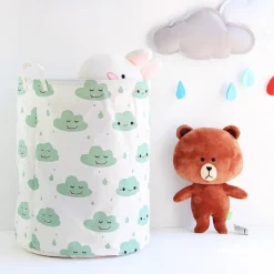 Hot Vikar Tvättkorg omull Linne Rund Förvaringslåda Tvättsäck Leksaksorganisatör - Grön B