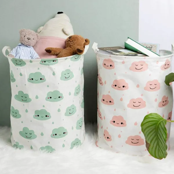 Hot Vikar Tvättkorg omull Linne Rund Förvaringslåda Tvättsäck Leksaksorganisatör - Grön B