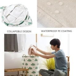 Hot Vikar Tvättkorg omull Linne Rund Förvaringslåda Tvättsäck Leksaksorganisatör - Grön B