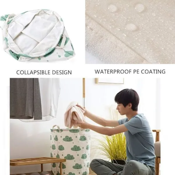 Hot Vikar Tvättkorg omull Linne Rund Förvaringslåda Tvättsäck Leksaksorganisatör - Grön B