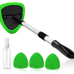 Hot Vindrutetvätt, bilvindrutetvättverktyg för insidan med 4 återanvändbara och tvättbara mikrofiberkuddar, grön-FF- green
