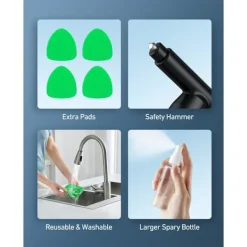 Hot Vindrutetvätt, bilvindrutetvättverktyg för insidan med 4 återanvändbara och tvättbara mikrofiberkuddar, grön-FF- green