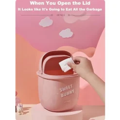 Online (Vit Kanin) Liten Soptunna med Lock Söt Kanin Mini soptunna 1,5 Liter Skrivbordssoptunna för Skrivbord, Sovrum, Kontor
