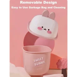 Online (Vit Kanin) Liten Soptunna med Lock Söt Kanin Mini soptunna 1,5 Liter Skrivbordssoptunna för Skrivbord, Sovrum, Kontor