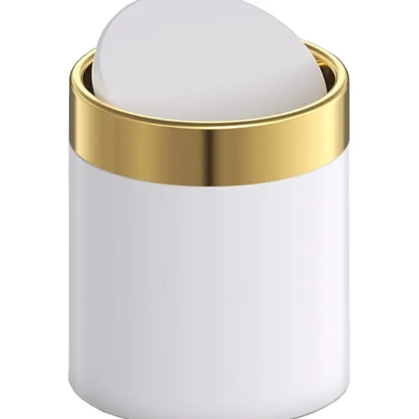 Hot (Vit) Mini soptunna med lock, liten mini soptunna i metall, mini bänksoptunnor för skrivbord bil kontor kök, svänglock soptunna 1,5 L