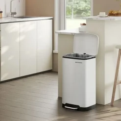 Best Songmics Vit pedalhink med innerhink och mjukstängande lock – 30 liter