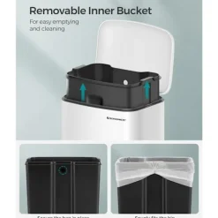 Best Songmics Vit pedalhink med innerhink och mjukstängande lock – 30 liter