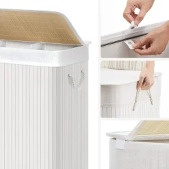 Hot SONGMICS Vit tvättkorg med 3 fack och lock - 150 liter