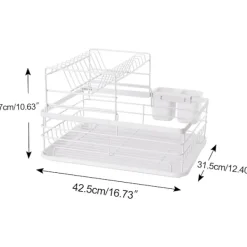 Outlet 2-vånings diskställ köksbänk tallrik avrinningsställ förvaringsorganisatör med avrinningsbricka och bestickhållare - Vit White
