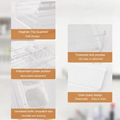 Outlet 2-vånings diskställ köksbänk tallrik avrinningsställ förvaringsorganisatör med avrinningsbricka och bestickhållare - Vit White