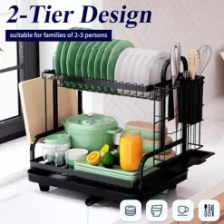 Discount 2-vånings diskställ, multifunktionellt diskställ, rostfritt diskställ för kök