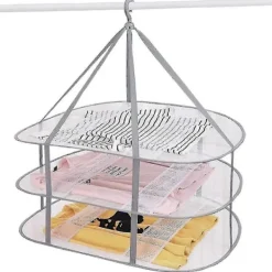 Discount 3-vånings torkställning för tröjor, hängande klädtork, tvättnätstorkställning, hopfällbar [D]