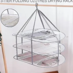 Discount 3-vånings torkställning för tröjor, hängande klädtork, tvättnätstorkställning, hopfällbar [D]