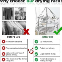 Discount Unbranded 3-vånings torkställning för tröjor, hängande klädtork, tvättnätstorkställning, hopfällbar [D]
