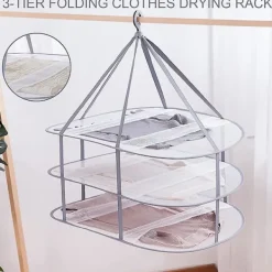 Online 3-vånings torkställning för tröjor, hängande klädtork, tvättnät, hopfällbar