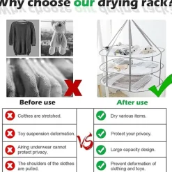 Online 3-vånings torkställning för tröjor, hängande klädtork, tvättnät, hopfällbar