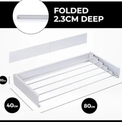 Best Vonia Väggtorkställning - Infällbar - Klädtorkställning för Inomhus- och Utomhusbruk - Väggmonterad Torkställning för Vägg - 80 x 40 cm - Vit