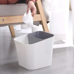 Våtsorterings- och torrsorteringsbehållare för avfall, dubbla användningsområden, soptunna, papperskorg, plastbehållare för skräp (grå)
