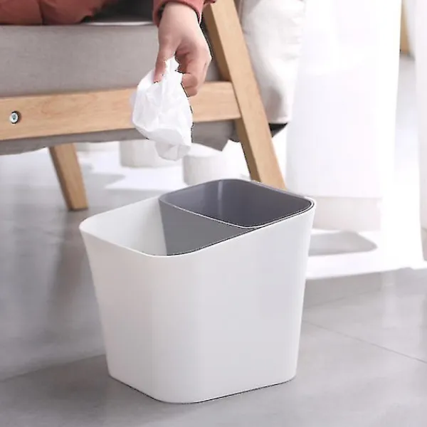 Våtsorterings- och torrsorteringsbehållare för avfall, dubbla användningsområden, soptunna, papperskorg, plastbehållare för skräp (grå)